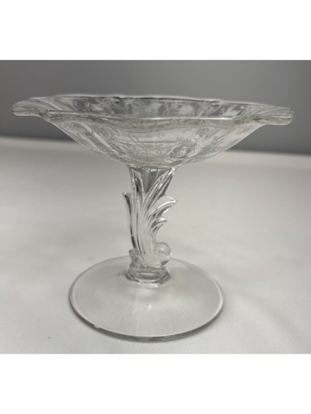 Fostoria Chintz Etched Glass Compote Baroque Base 5" Pedestal Vintage